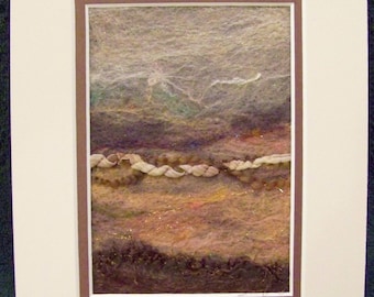 No.126 Beach - Needlefelt Art Pre-mounted in double mat