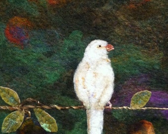 No.764 White Bird Too - Needlefelt Art XL - Wool Painting