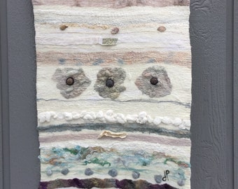 No.49 Play with White - Wet felted wall hanging