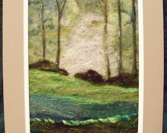 No. 381 Deep Woods - Needlefelt Art Large - Mounted in a double mat