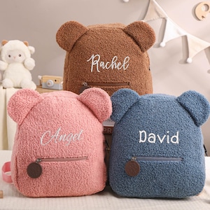 Sac à dos ours en peluche, sac à dos ours en peluche moelleux personnalisé avec nom, sac à dos pour enfants et tout-petits, sac à dos pour enfants, cadeaux de rentrée