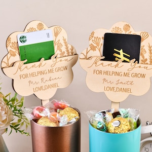 Cadeaukaarthouder leraar, aangepast cadeau leraar waardering, gepersonaliseerde ring voor tuinplant, bord leraar plant, bedankje leraar
