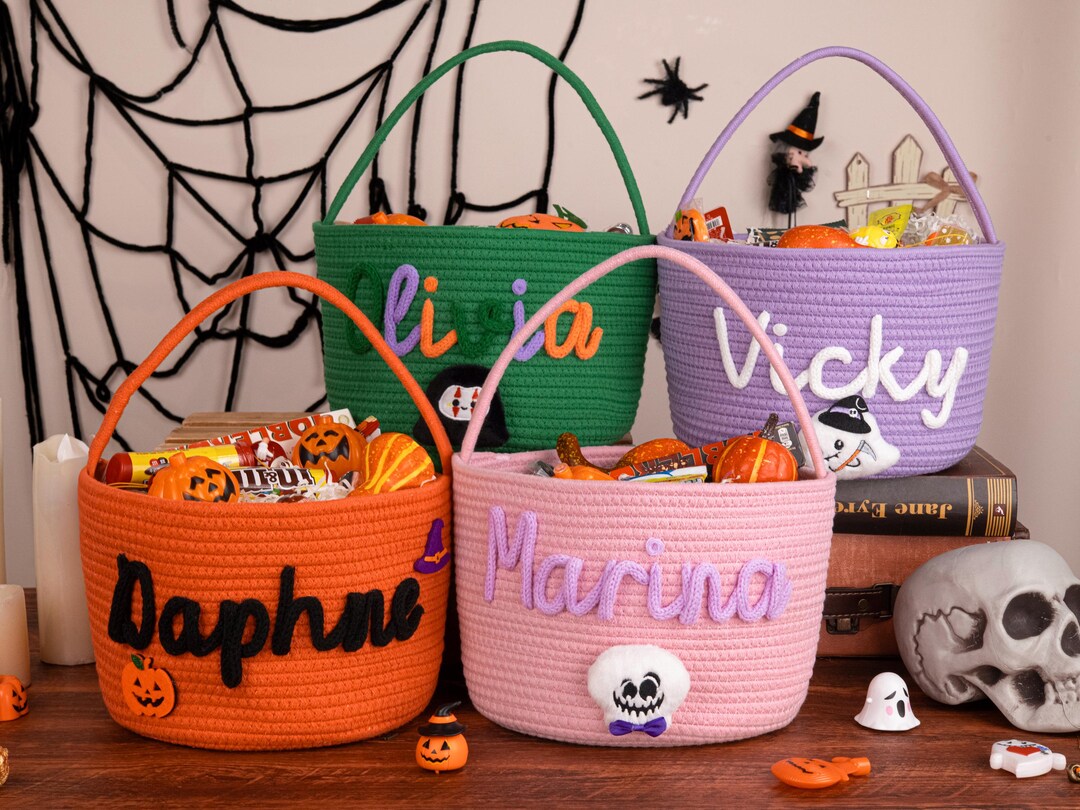 Halloween Trick or Treat Bag, Custom Treat Basket With Name, Candy Tote ...