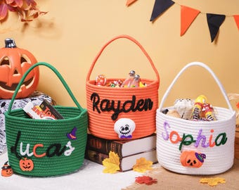 Borsa personalizzata per dolcetto o scherzetto, cestino per dolcetti di Halloween con nome, borsa di caramelle personalizzata, cestino di Halloween per bambini e bambine, regalo di Halloween