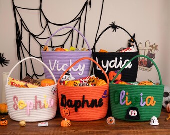 Gepersonaliseerde Trick or Treat-tas voor Halloween, traktatiemand met naam, snoeptas, Trick or Treat-emmer, Halloween-cadeau voor kinderen, Halloween-tas