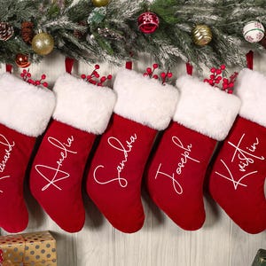 Personalized Red Plush Christmas Stocking, Custom Christmas Stocking with Name, Christmas Gift, 2025 Family Stockings, Xmas Holiday Decor
