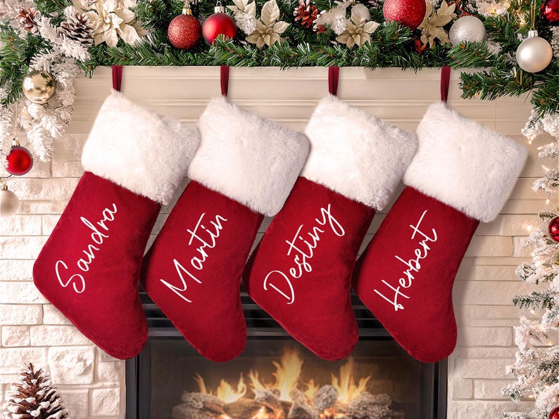 Personalized Red Plush Christmas Stocking, Custom Christmas Stocking
