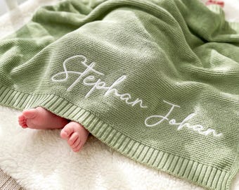 Personalized Embroidered Baby Blanket, Custom Baby Name Blanket, 100% Cotton Knit Blanket, Baby Shower Gift