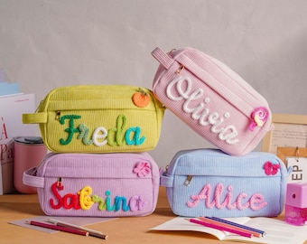 Astuccio in velluto a coste personalizzato, con nome personalizzato, ideale per il ritorno a scuola, regalo per ragazze/ragazzi
