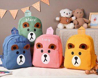 Personalized Teddy Bear Kids Backpack, Canvas Toddler Bag, Embroidered Name Bag, Back to School & Birthday Gift
