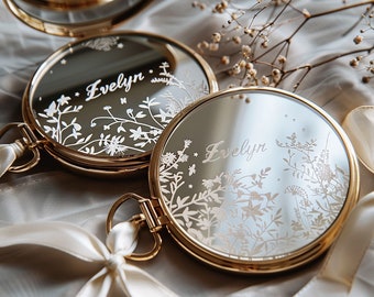 Miroir compact, Miroir de poche personnalisé, Cadeaux personnalisés pour meilleure amie, Miroir de maquillage de poche, Cadeaux d'anniversaire, Cadeaux pour femme, Miroir avec prénom