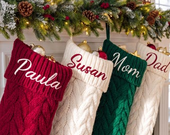 Calza di Natale personalizzata ricamata, calza di Natale per la famiglia con nome, calze lavorate a maglia, calze con monogramma, regalo decorativo per le feste