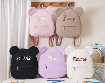 Zaino per bambini ricamato personalizzato, borsa in velluto a coste con nome personalizzato per bambini, borsa per bambini, ritorno a scuola, zaino per bambini, regalo per bambini