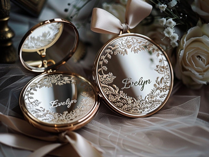 Miroir de maquillage de poche, Miroir de poche personnalisé, Miroir compact personnalisé, Cadeaux pour meilleure amie, Cadeaux d'anniversaire, Cadeaux pour femme, Miroir avec prénom image 1