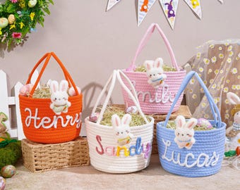 Personalisierter Osterkorb mit Namen, benutzerdefinierter Häschen-Seilkorb, Ostergeschenk für Kinder, Babys erstes Ostern, Ostereisuche, Geschenk zur Babyparty