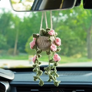 Personalized Plant Car Hanging Accessories,Adorable Crochet Flower Car Hanging Decor,Crochet Flower Car Ornament,Custom Plant Lover Gifts