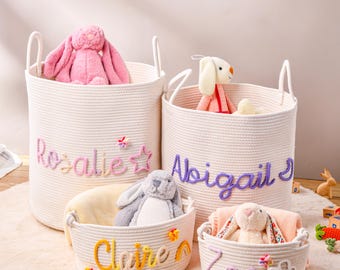 Cesto per neonati personalizzato, cesto regalo personalizzato per baby shower, cesto con corda con nome per la cameretta dei bambini, regalo per neonati, regalo per baby shower, porta giocattoli