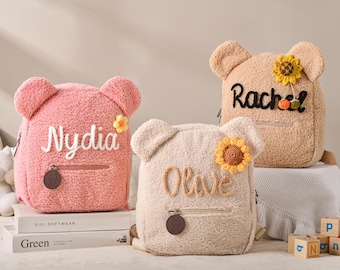 Sac à dos personnalisé en forme d'ours en peluche pour enfants, sac à dos personnalisé en forme d'ours en peluche moelleux, cadeaux de rentrée, sac à dos pour tout-petit