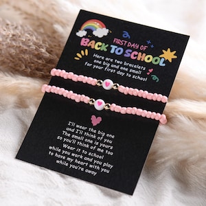 First Day of School Bracelet Set, Back to School Gift, Mommy and Me Matching Bracelets, Heart Bracelets, Kindergarten Gift, Family Bracelet