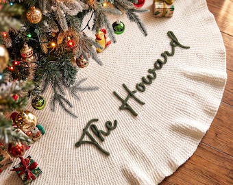 Personalized Christmas Tree Skirt, Knitted Christmas Tree Skirts, Custom House Warming Gift, Christmas Home Decor