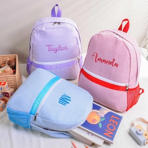 Personalisierter Kleinkindrucksack, Benutzerdefinierter Seersuckerrucksack mit Namen, Kleinkind-Buchtasche, Schultasche für Kinder, Geschenke für den ersten Schultag