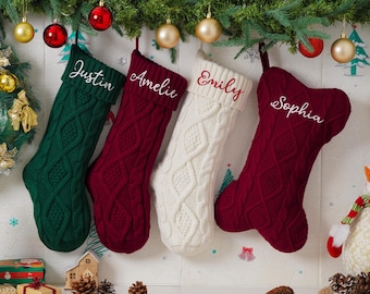 Calza della Befana personalizzata con nome, calze ricamate per animali domestici, calza natalizia a forma di osso, regalo di Natale, calze lavorate a maglia