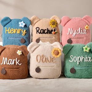Personalized Teddy Bear Backpack,Custom Fluffy Teddy Bear Backpack, Toddler Backpack,First Day of School Gifts,Kids Backpack, Back to School