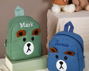 Personalized Teddy Bear Kids Backpack, Canvas Toddler Bag, Embroidered Name Bag, Back to School & Birthday Gift