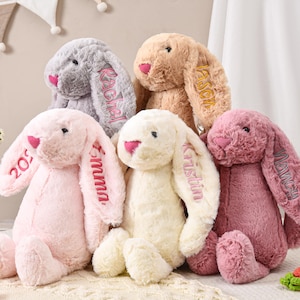 Personlig kaninleksak, broderad kanin, monogramerad kanin, babypresent, babyshowerpresent, gosedjur