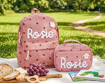 Conjunto de mochila infantil personalizada, mochila y bolsa de almuerzo de pana personalizadas para niños, regalo de regreso a clases, regalo de regreso a clases para niños y niñas.