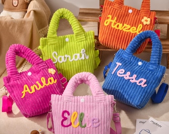 Personalized Toddler Corduroy Purse, Custom Kids Crossbody Bag, Back to School Gift, Preschool Daycare Bag