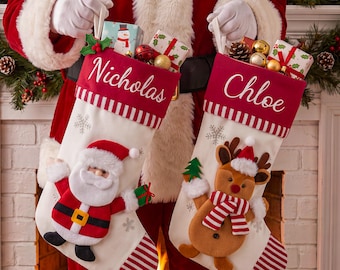 Personalized 3D Christmas Stocking, Embroidered Family Stockings, Holiday Decor, Xmas Gifts