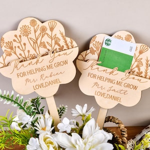 Porte-carte cadeau personnalisé pour enseignant, enseigne personnalisée pour plante enseignant, Semaine de l'appréciation des enseignants, souvenir enseignant, enseigne Merci de m'avoir aidé à grandir