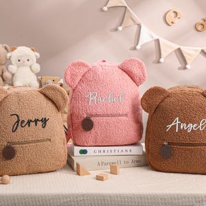 Sac à dos personnalisé en forme d'ours en peluche brodé, sac personnalisé en forme d'ours en peluche pour enfants, cadeaux de rentrée, rentrée des classes, sac à dos pour enfants