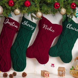 Meias de Natal personalizadas para a família, meias de Natal bordadas em tricô, meias de osso de cachorro, meias de Natal, presentes de Natal