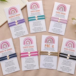 Back To School Heart Bracelet Set,Mommy and Me Braided Matching Bracelets,Perfect Gift for the First Day of Kindergarten,Family Bracelet