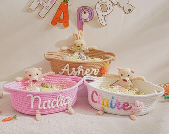 Cestino pasquale personalizzato, cestino coniglietto personalizzato, cestino pasquale con nome, regalo di caccia alle uova di Pasqua per bambini, cestino portaoggetti, regalo di Pasqua per il primo bambino