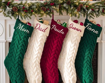 2026 Embroidered Christmas Stocking, Personalized Knitted Family Stocking with Name, Holiday Stockings, Christmas Gifts, Xmas Tree Decor
