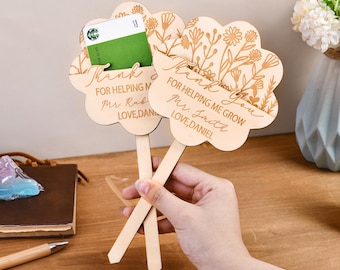 Personalized Teacher Flower Gift Card Holder,Teacher Plant Sign,Thank You For Helping Me Grow Tags,Teacher Appreciation Week Gift