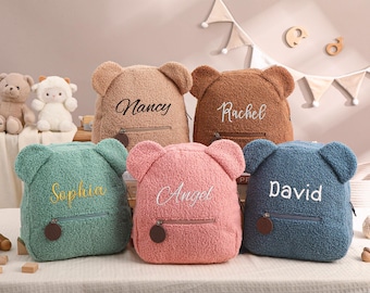 Zaino personalizzato con orsetto di peluche, borsa personalizzata con orsetto di peluche per bambini, regali per il primo giorno di scuola, zaino per bambini, borsa scolastica, ritorno a scuola