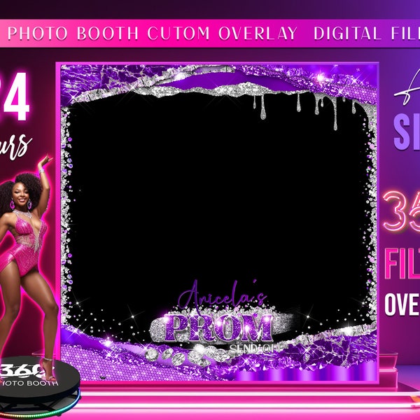 Short time - Prise drop off, Purple Prom 2024 Phot booth overlay | Graduation 2024 Prom Photo Booth Template | Prom Overlay 2024 |
