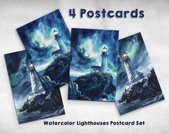 Watercolor Lighthouses Postcard Set | 4 Postcards
