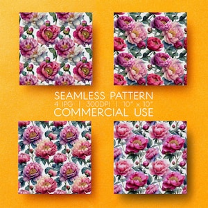 Peony Flowers Seamless Patterns | Watercolor Floral Digital Paper | Blush Pink Peonies | Sublimation Designs | Instant Download