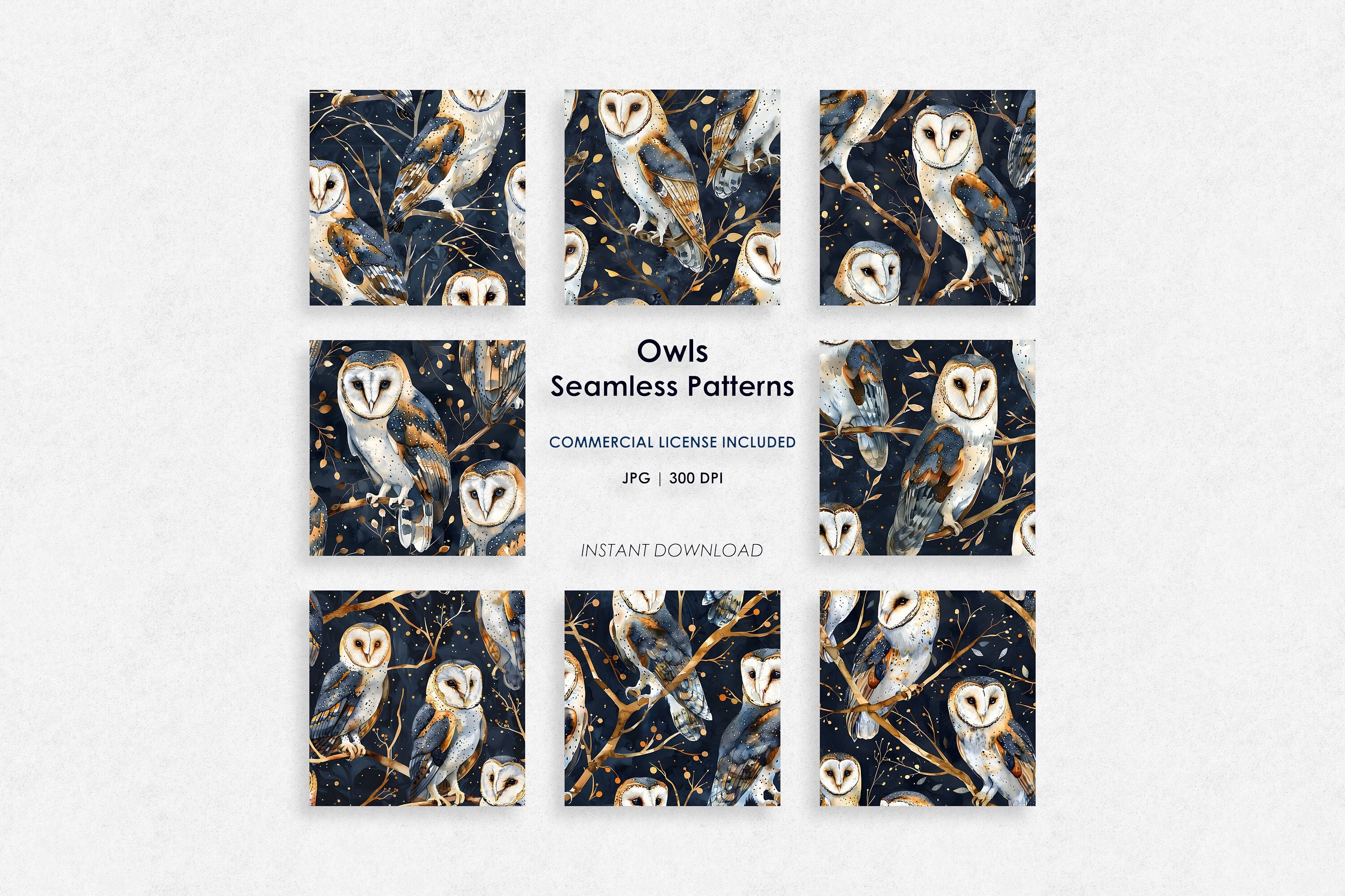 Owls Seamless Patterns | Digital Papers | Seamless Pattern | Sublimation Designs - Digital Download