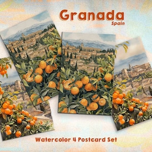 Watercolor Granada Spain Postcard Set | 4 Postcards