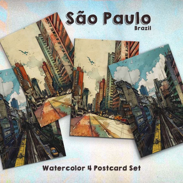 Watercolor Sao Paulo Brazil Postcard Set | 4 Postcards