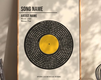 Custom Song Lyrics Print, Customizable Music Gift, Wedding Song Dance, Anniversary, Personalised Music Poster, Color Vinyl Lyric Poster
