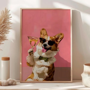 Vintage corgi hond cocktail muur kunst therapie print vintage bar kar retro muur kunst esthetische keuken decor poster college appartement decor
