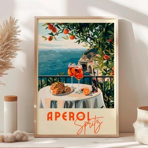 Aperol Spritz Cocktail Kunstdruck, Retro Drink Poster, minimalistische moderne Wandkunst, große Cocktail Wandkunst sofort druckbare Wandkunst