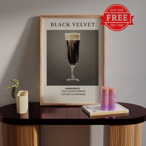 Black Velvet cocktail art print, cocktail art poster, retro drankje poster minimalistische grote muur kunst bar art decor, afdrukbare digitale download